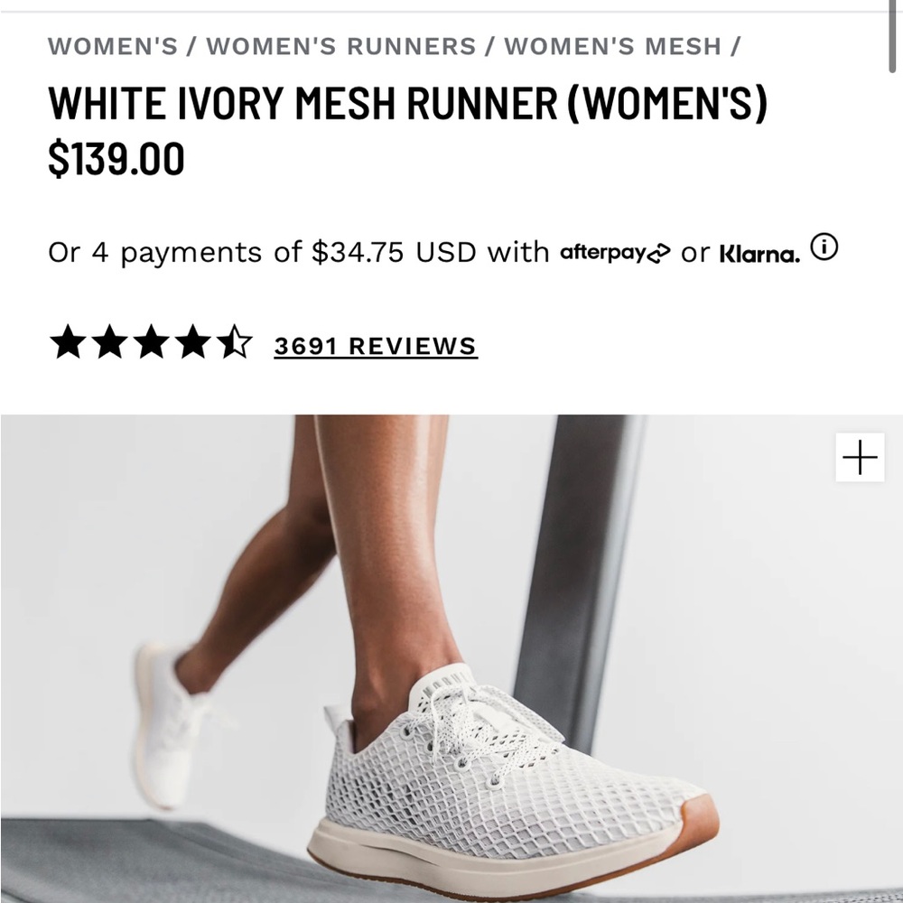Nobull Women’s white ivory mesh runners (Size 8)